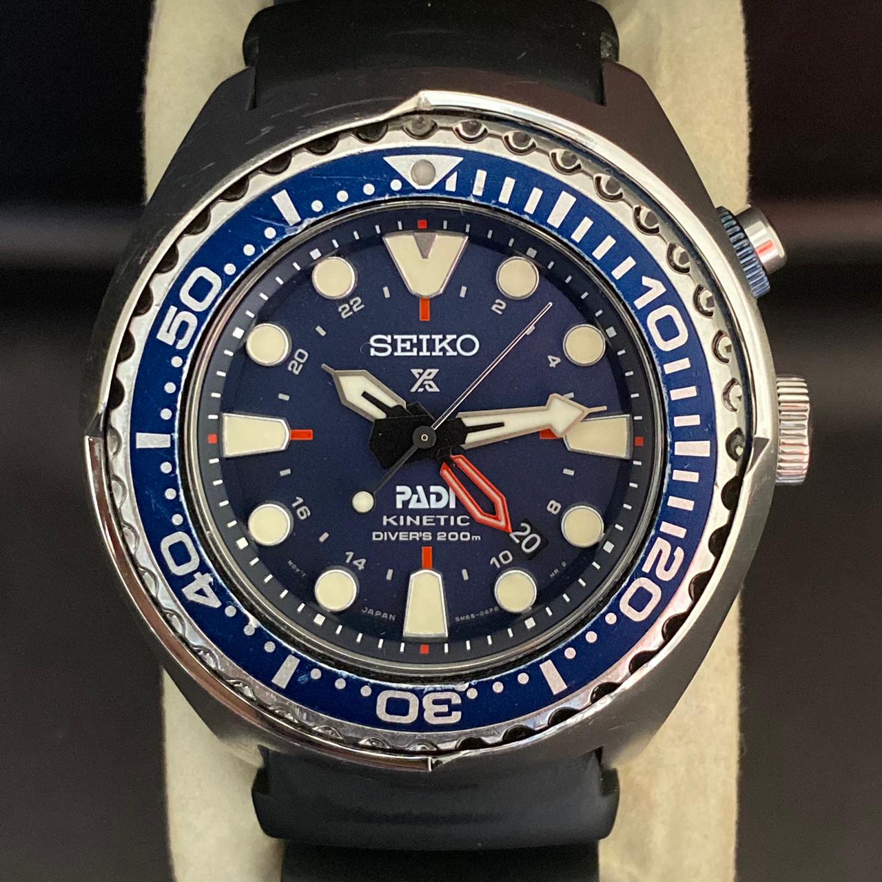 Rare Seiko Prospex PADI SUN065 Kinetic 5M85-0AB0 GMT Diver Blue Dial Watch Men