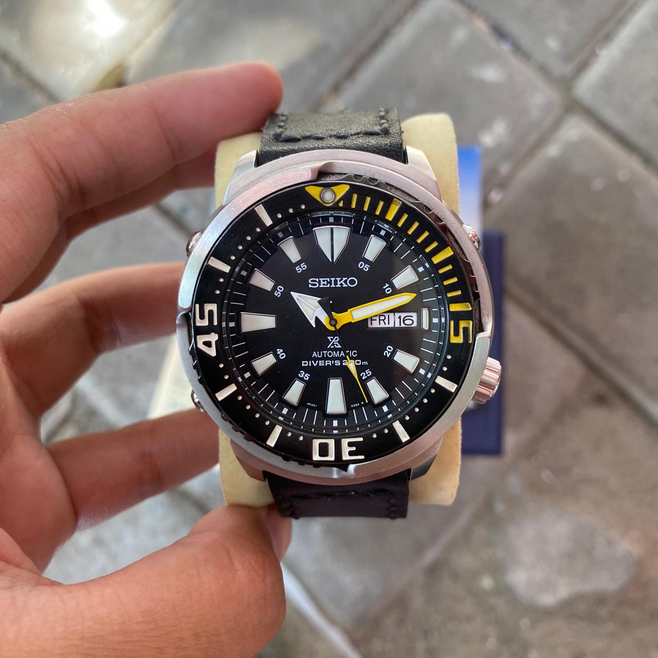 Rare Seiko Prospex Baby Tuna SRPF35K1 Automatic YellowFin Black Dial Diver Watch