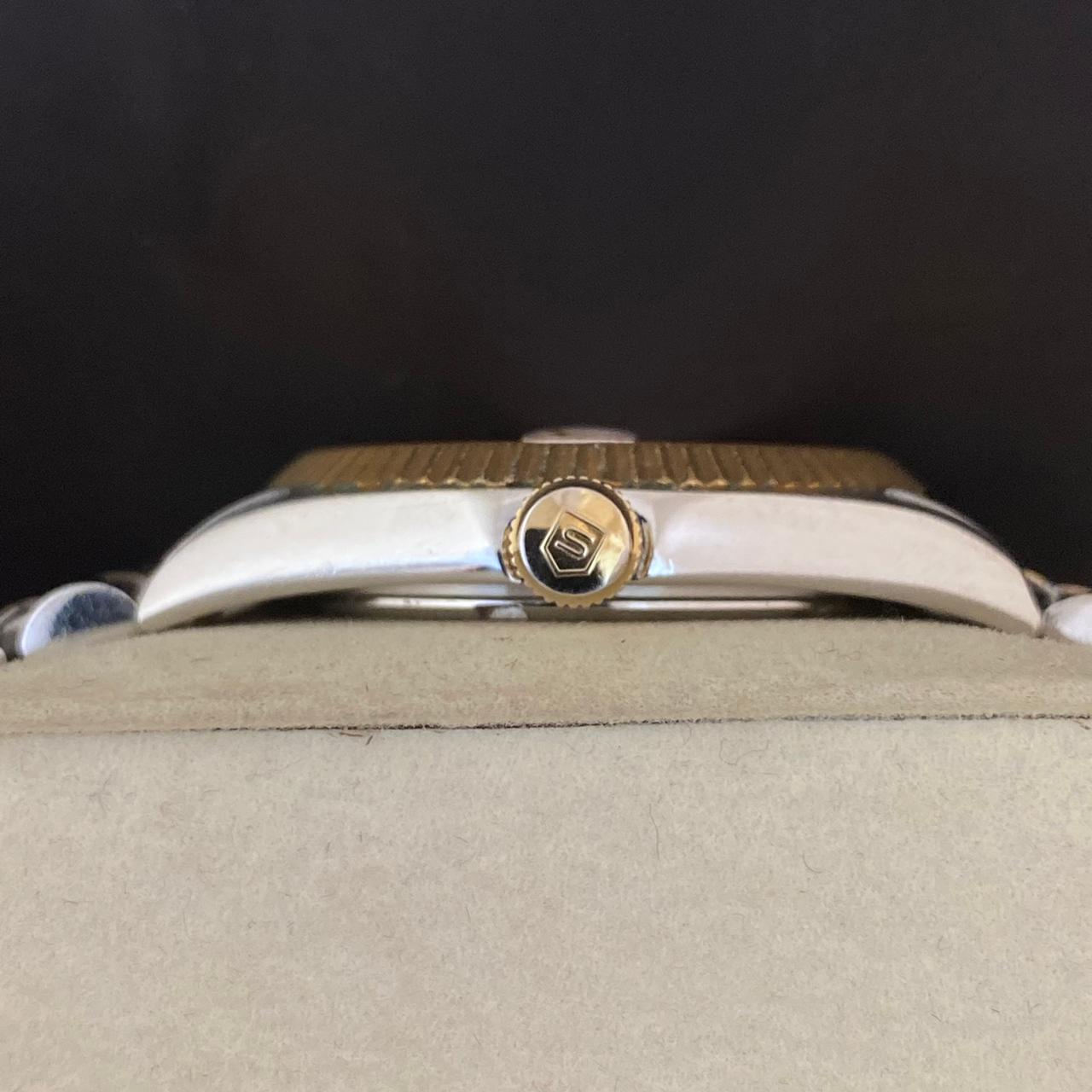 RARE Sandoz Quartz TwoTone Sapphire White Dial Roman Date Swiss Watch Men 90's
