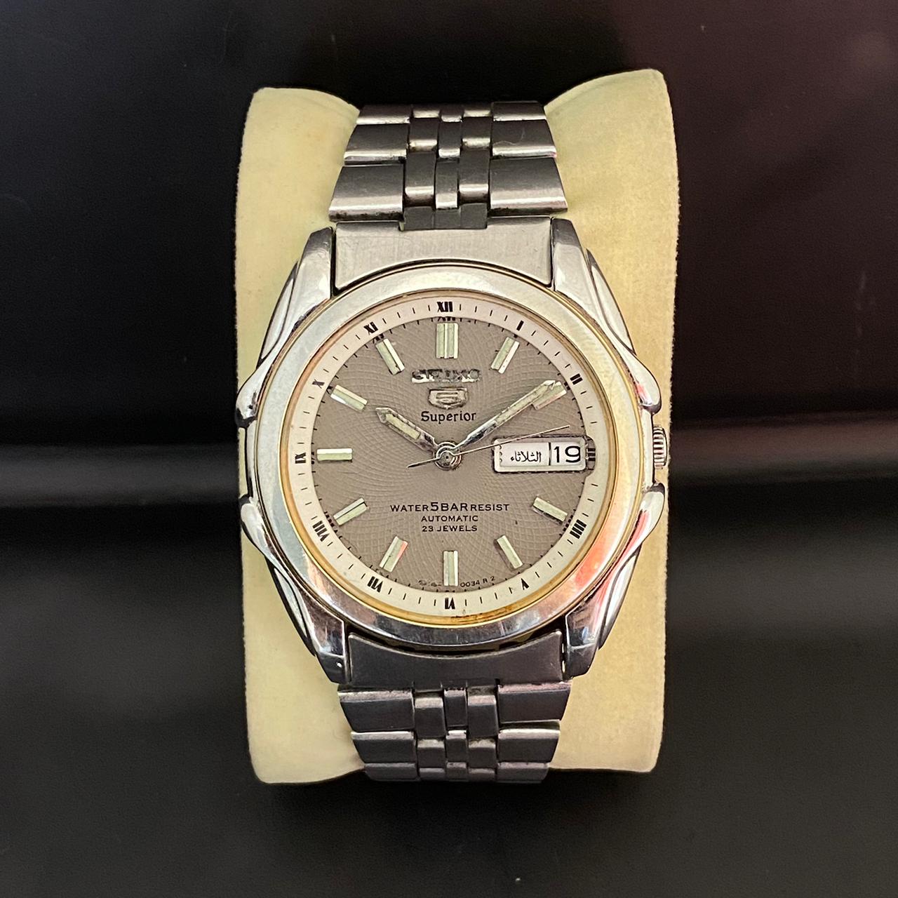 RARE Seiko Superior Automatic Gray Dial Whirlpool Day Date 1998's Vintage Watch