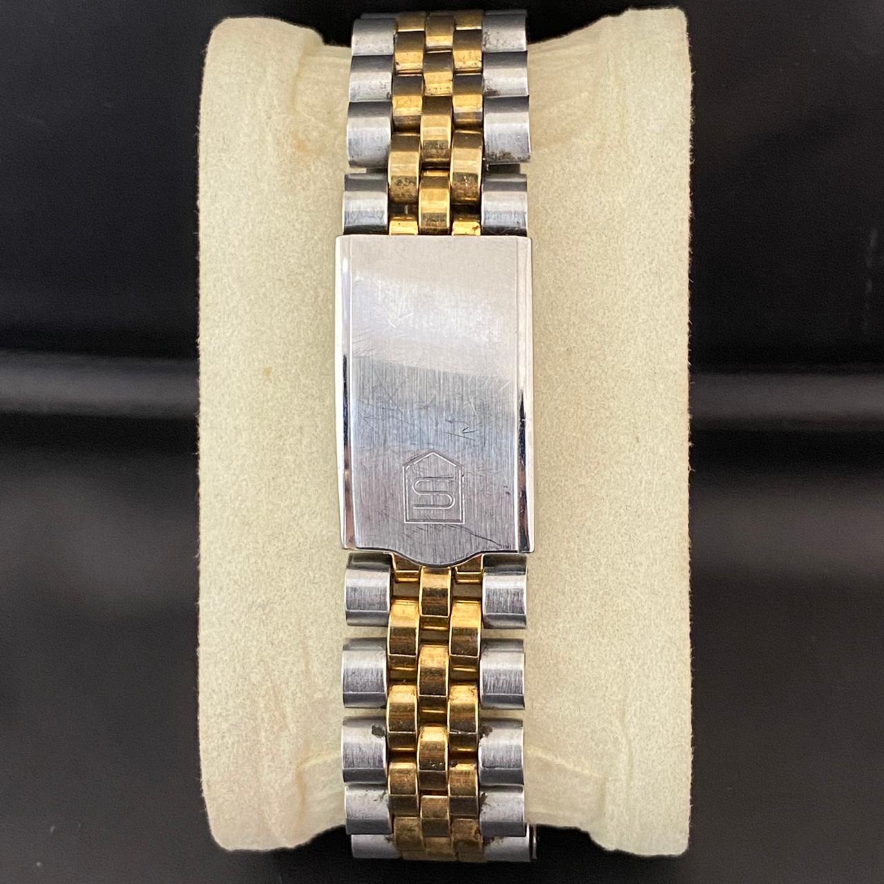 RARE Sandoz Quartz TwoTone Sapphire White Dial Roman Date Swiss Watch Men 90's
