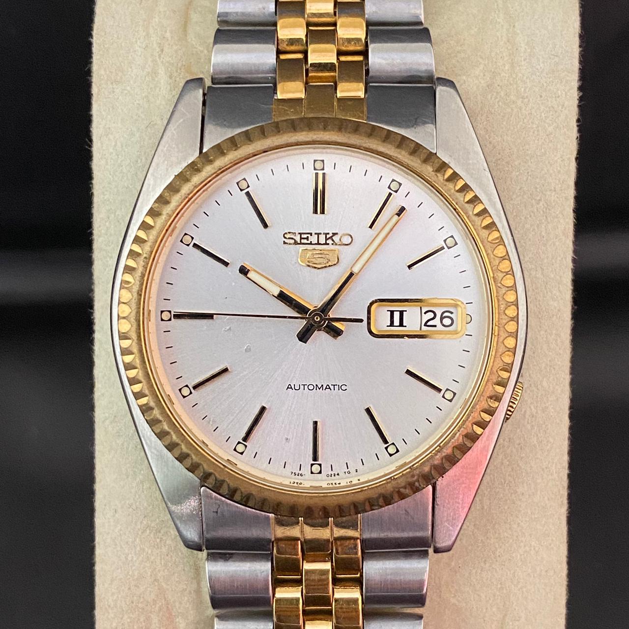 RARE Seiko President SNXJ90 Automatic 7S26-3110 White Dial TwoTone Vintage 1990s
