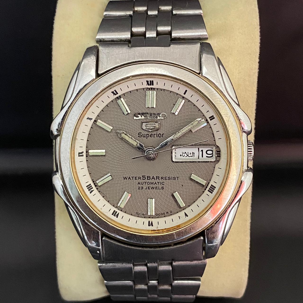 RARE Seiko Superior Automatic Gray Dial Whirlpool Day Date 1998's Vintage Watch