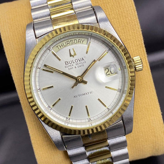 RARE Bulova President Super Seville Two Tone Automatic Gold Vintage Watch Men