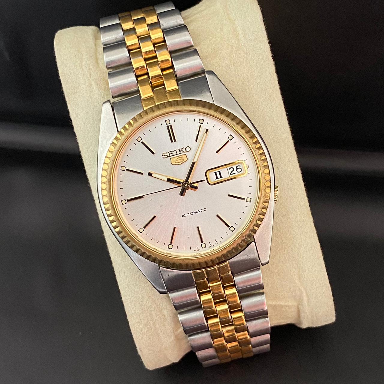 RARE Seiko President SNXJ90 Automatic 7S26-3110 White Dial TwoTone Vintage 1990s