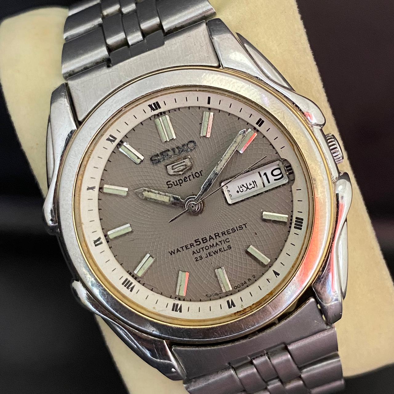 RARE Seiko Superior Automatic Gray Dial Whirlpool Day Date 1998's Vintage Watch