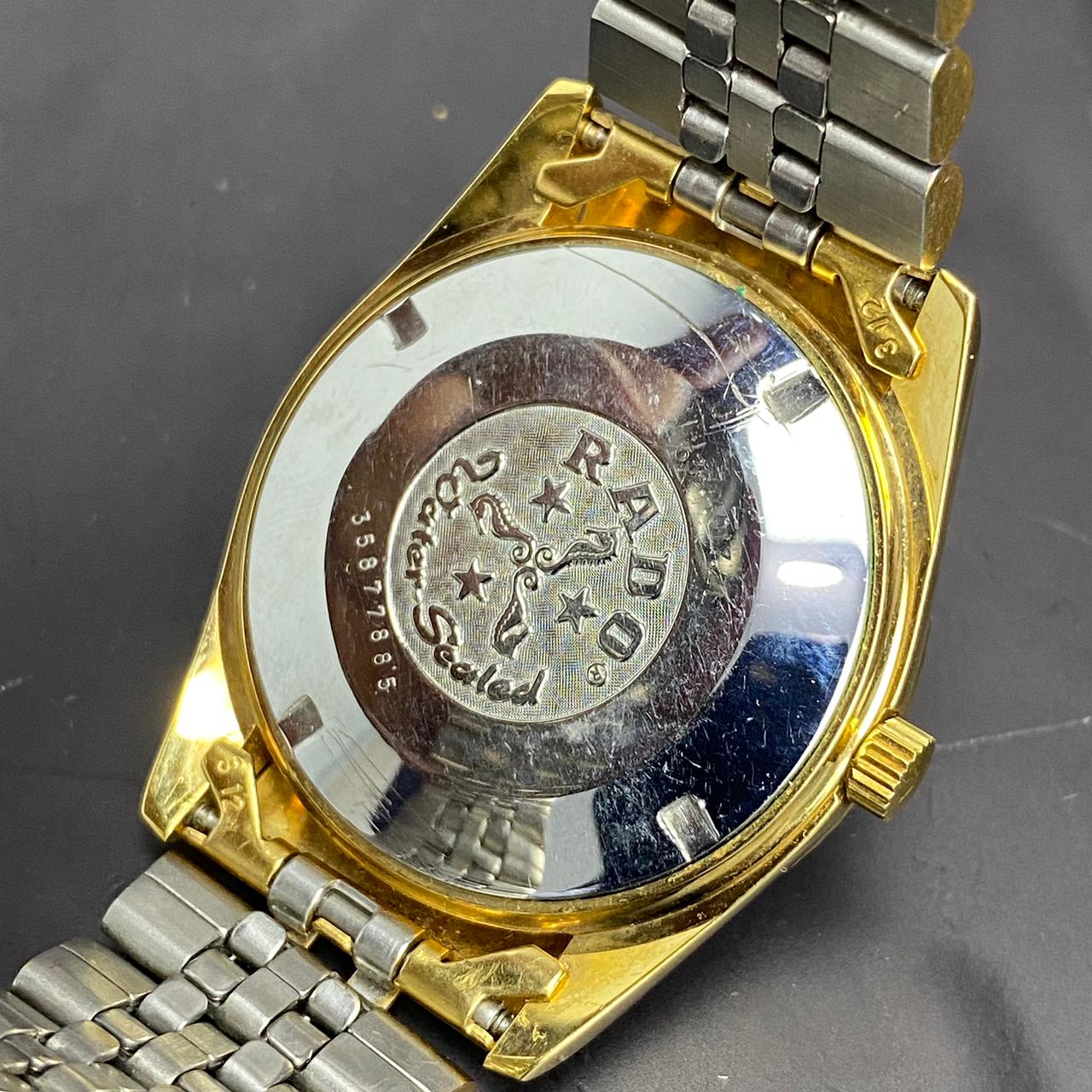 RARE Rado Voyager Automatic ETA Swiss Watch Day Date Full Gold 90s Vintage Men