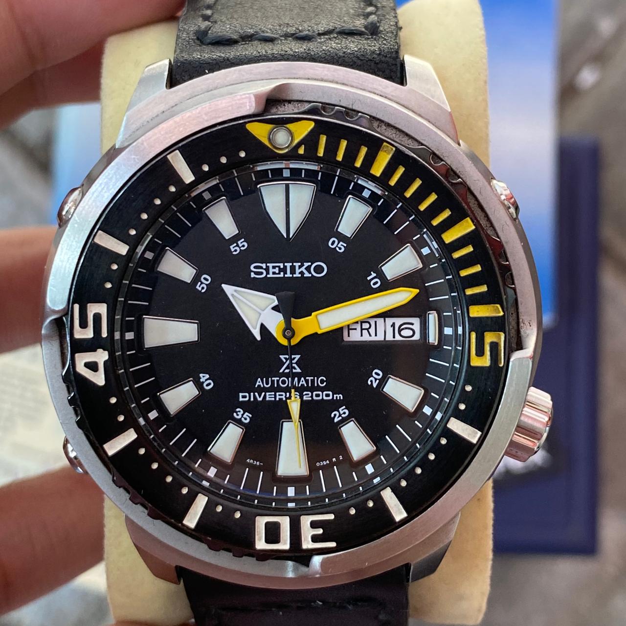 Rare Seiko Prospex Baby Tuna SRPF35K1 Automatic YellowFin Black Dial Diver Watch