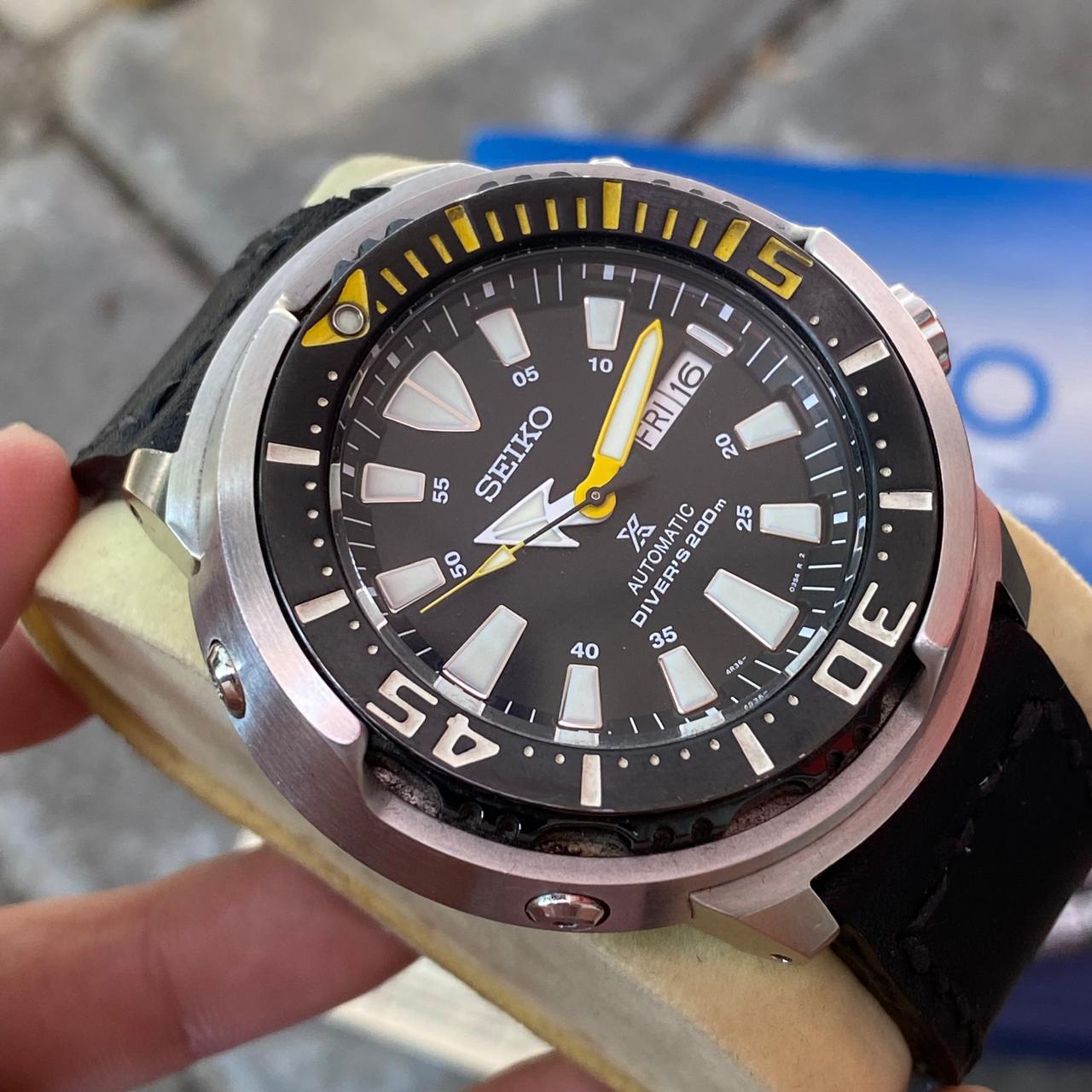 Rare Seiko Prospex Baby Tuna SRPF35K1 Automatic YellowFin Black Dial Diver Watch