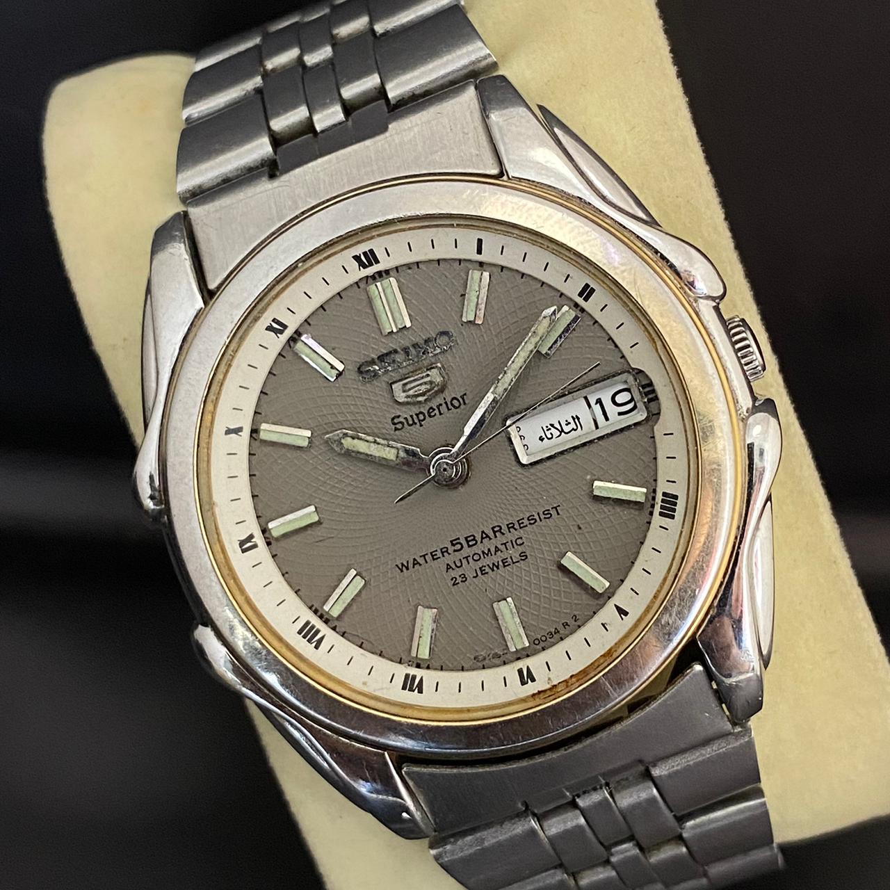 RARE Seiko Superior Automatic Gray Dial Whirlpool Day Date 1998's Vintage Watch