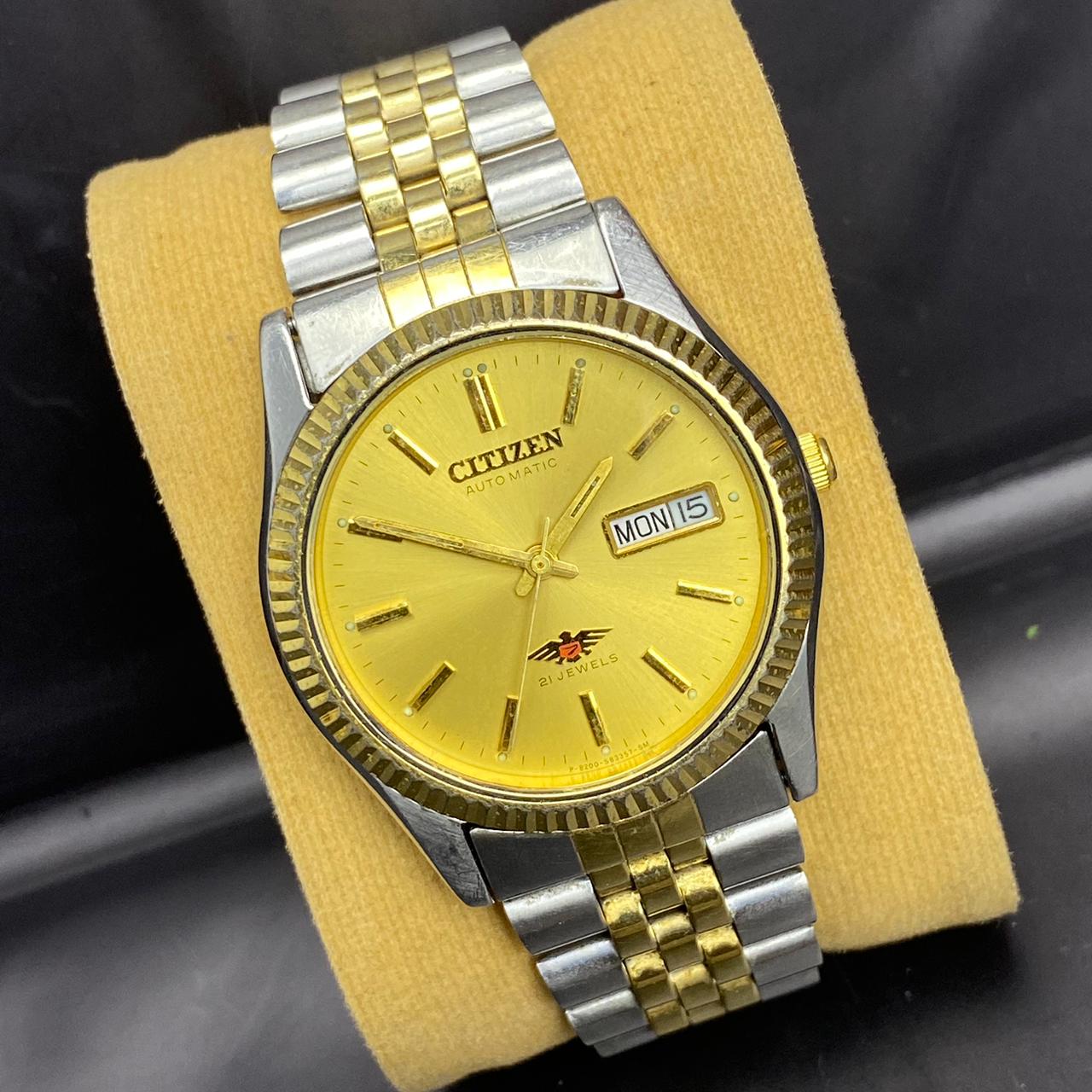 RARE Citizen President Automatic Eagle Gold Dial Day Date Two Tone JDM Watch Men