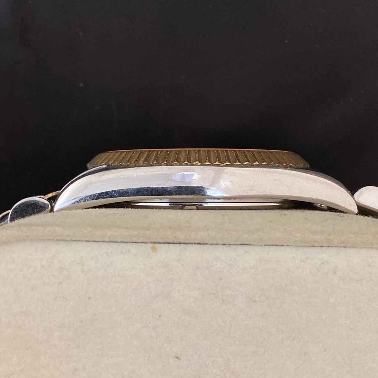 RARE Sandoz Quartz TwoTone Sapphire White Dial Roman Date Swiss Watch Men 90's