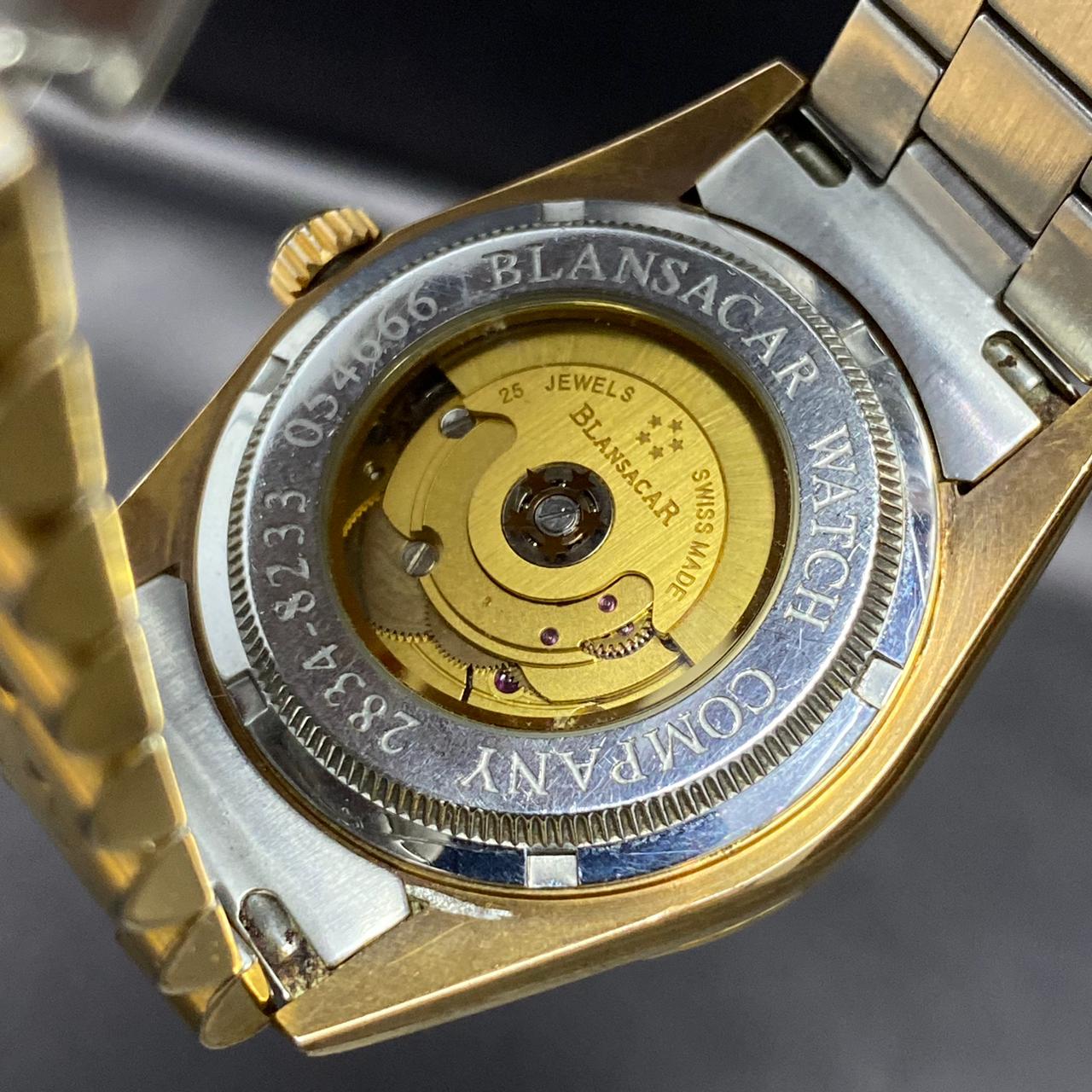 Rare Blansacar President Gold Dial Automatic 2834-8233 ETA Swiss Diamond Watch