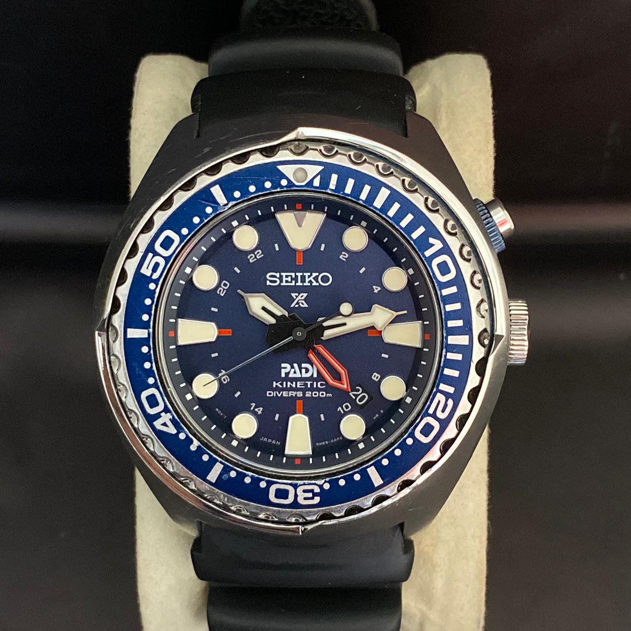 Rare Seiko Prospex PADI SUN065 Kinetic 5M85-0AB0 GMT Diver Blue Dial Watch Men