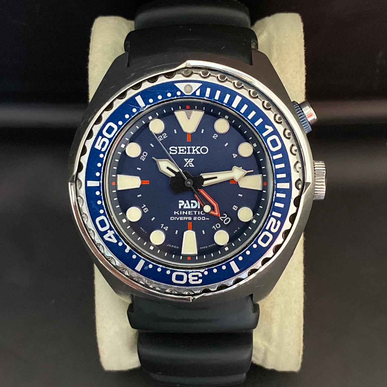 Rare Seiko Prospex PADI SUN065 Kinetic 5M85-0AB0 GMT Diver Blue Dial Watch Men