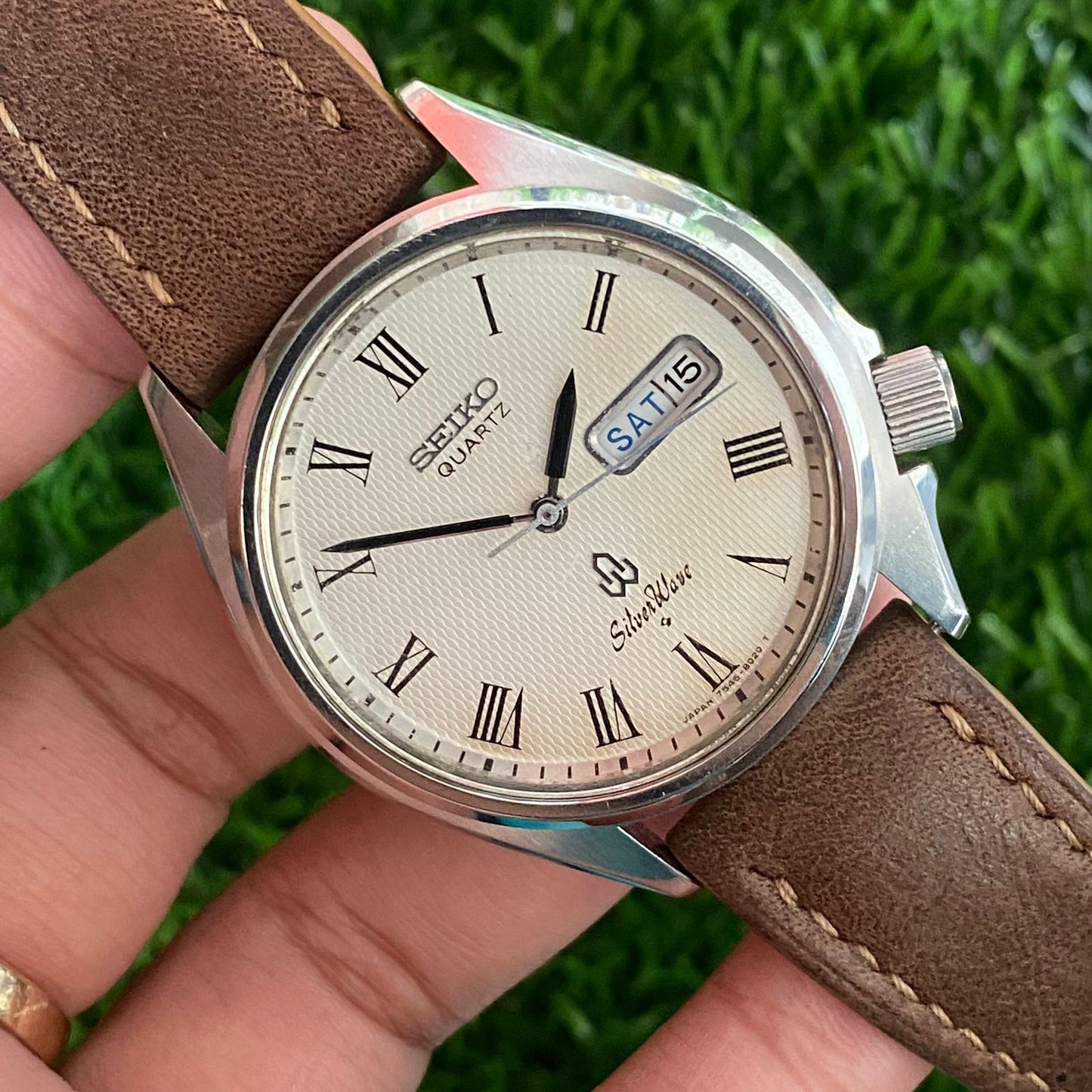 Rare Seiko Silverwave Quartz White Dial Roman Index Aging Vintage Dress Watch