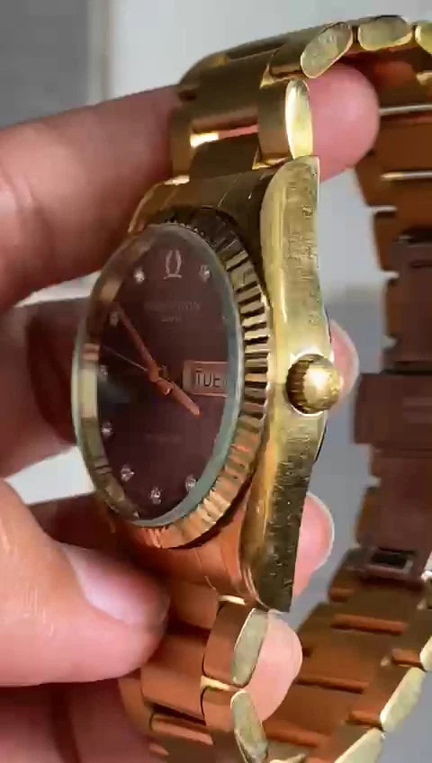 RARE Solvil et Titus Geneve Automatic Day Date Black Dial Diamond Index Watch