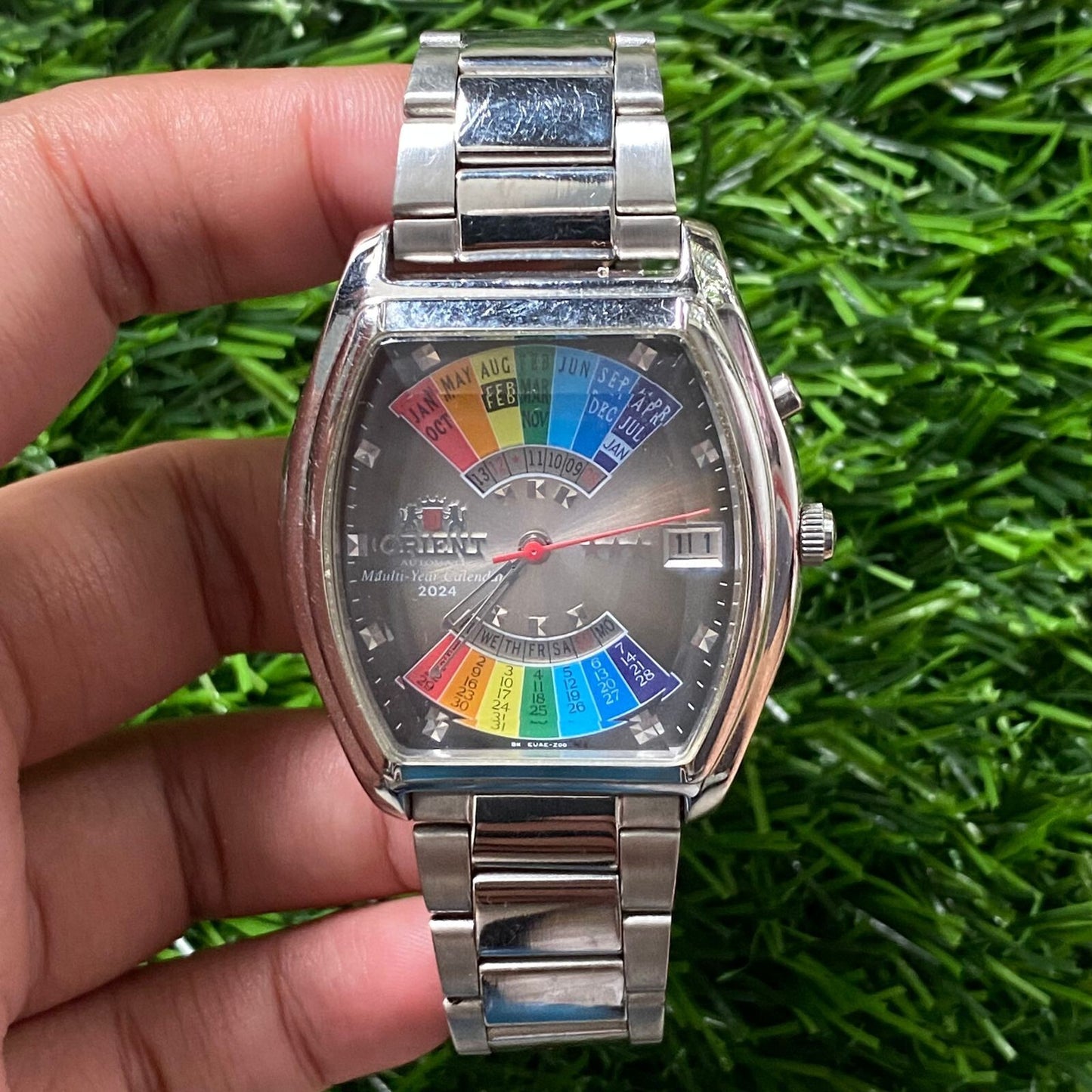 Rare Orient Automatic MultiYear Automatic Gray Multicolor Dial Rainbow Watch JR