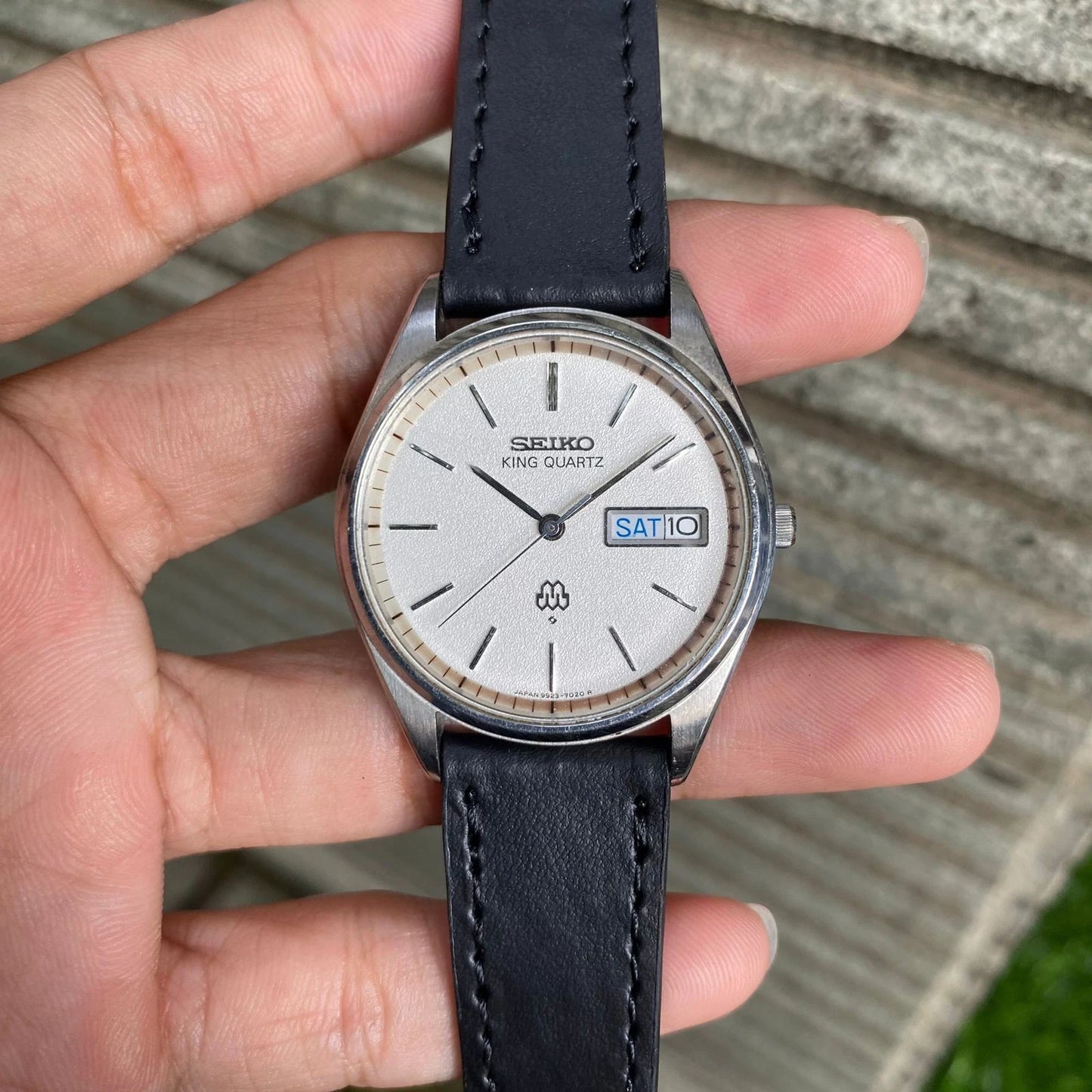 RARE Seiko King Twin Quartz 9923-7020 Day Date White Dial Vintage Men Watch