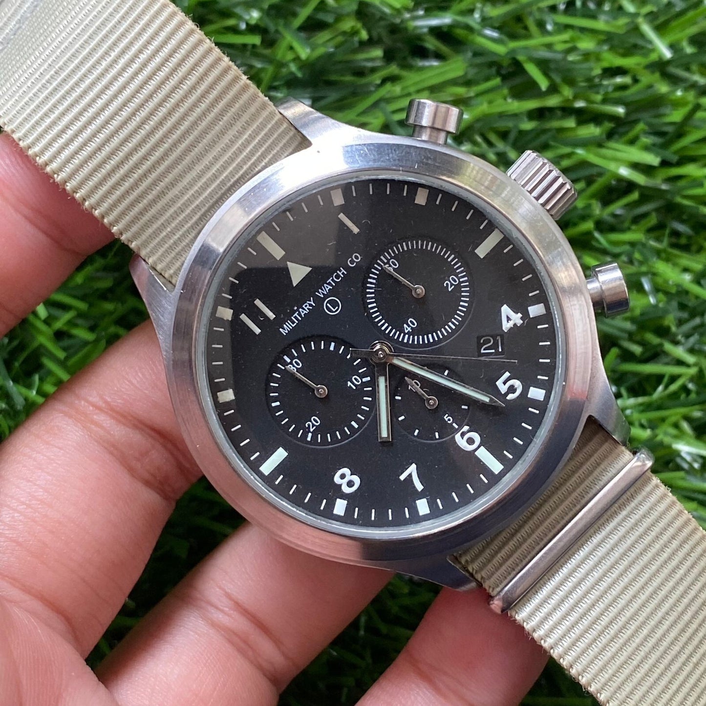 Rare Military Watch Co G10 MWC MK111 Black Dial Chronograph Nato Strap Watch JY