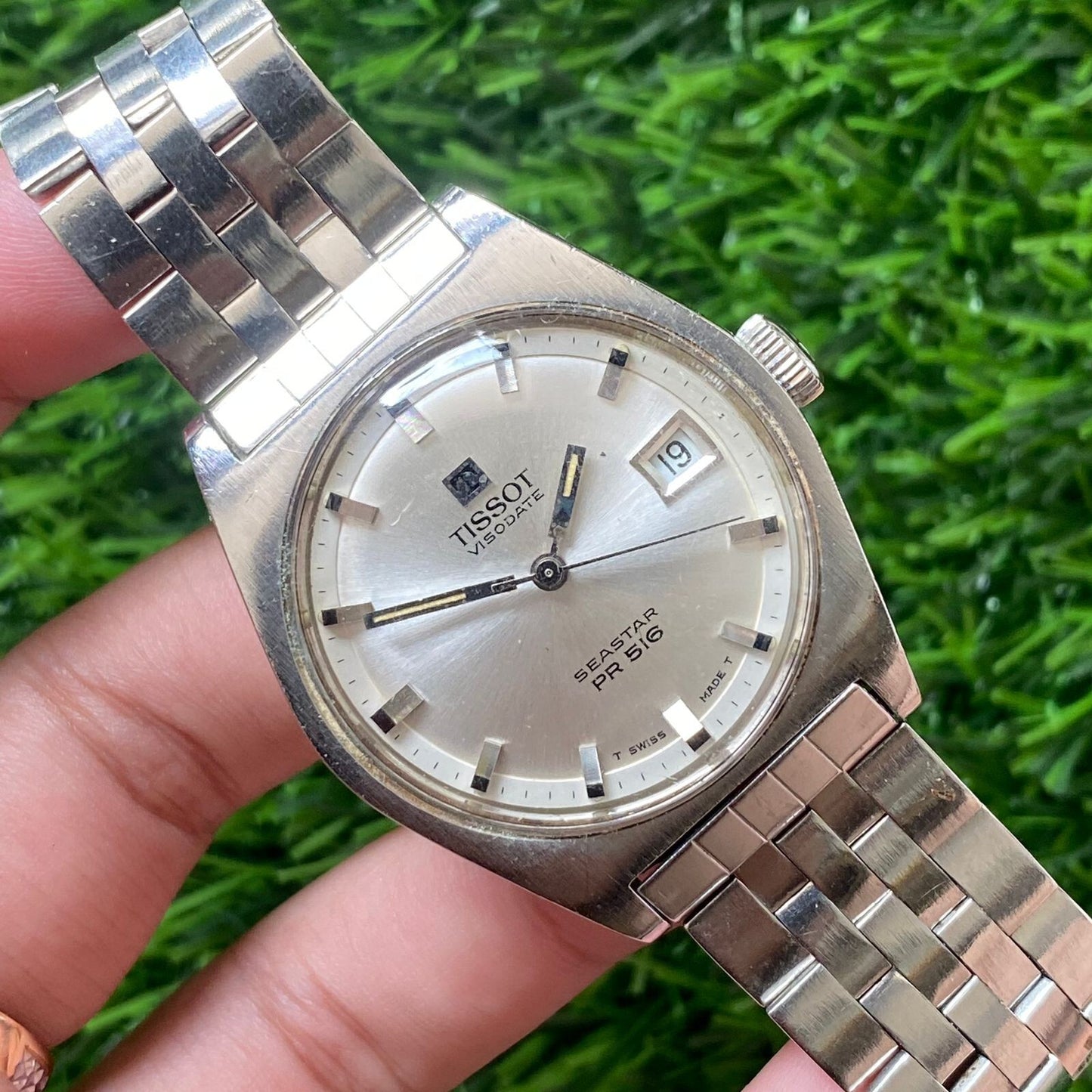 Rare Tissot Visiodate Seastar PR516 Date Silver Dial Swiss Automatic Watch Men