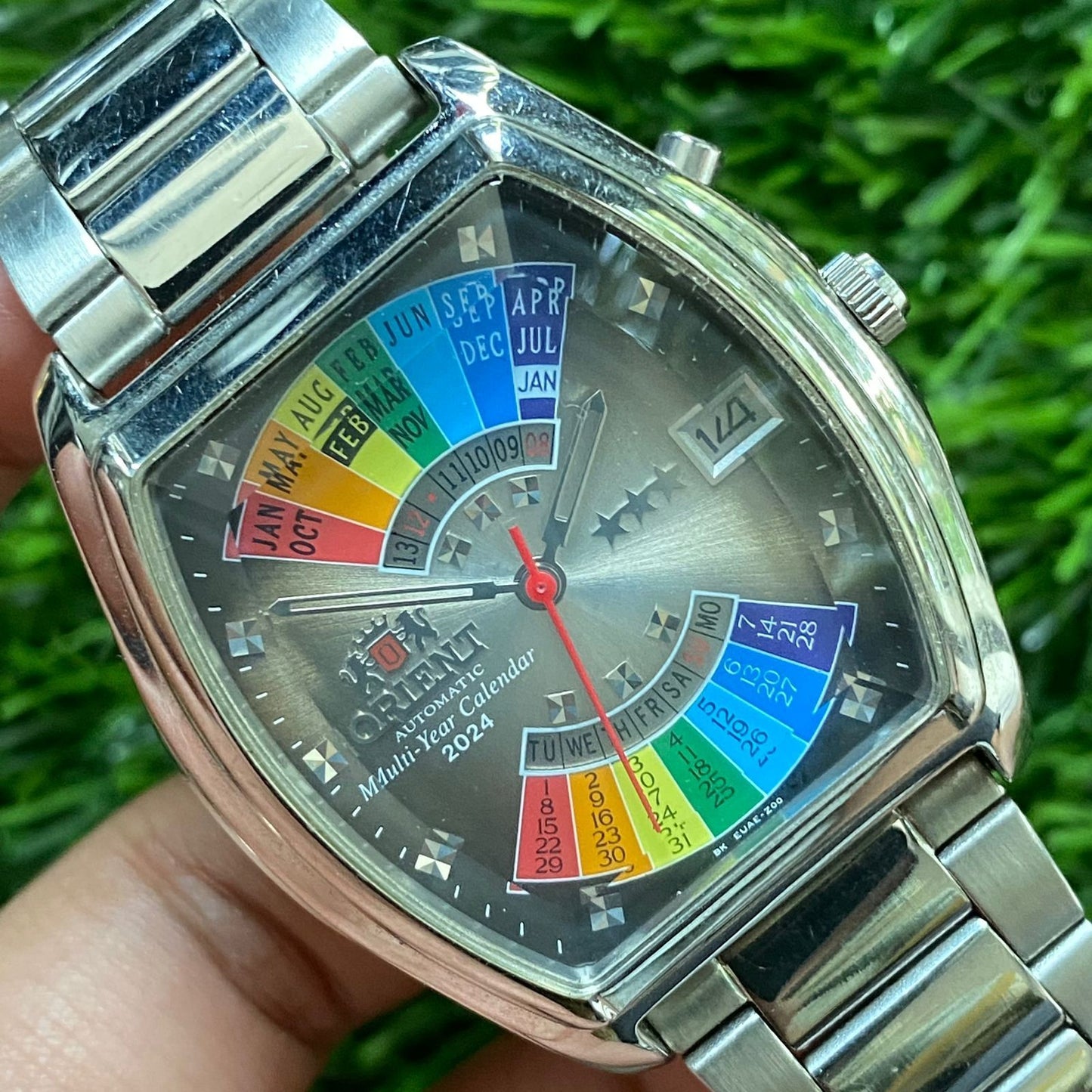 Rare Orient Automatic MultiYear Automatic Gray Multicolor Dial Rainbow Watch JR