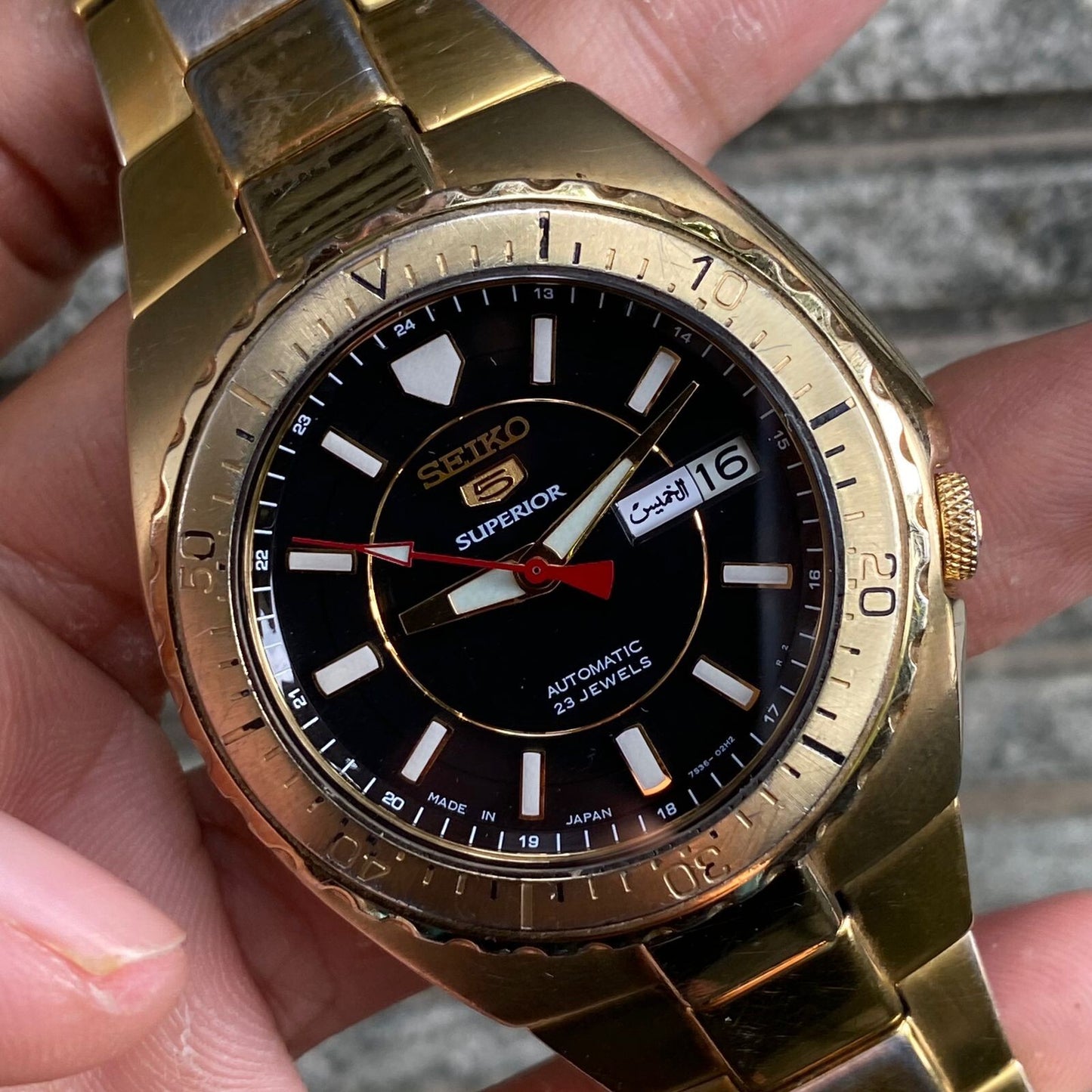 RARE Seiko 5 Superior Black Dial Automatic 7S36-01F0 Gold Vintage Men Watch