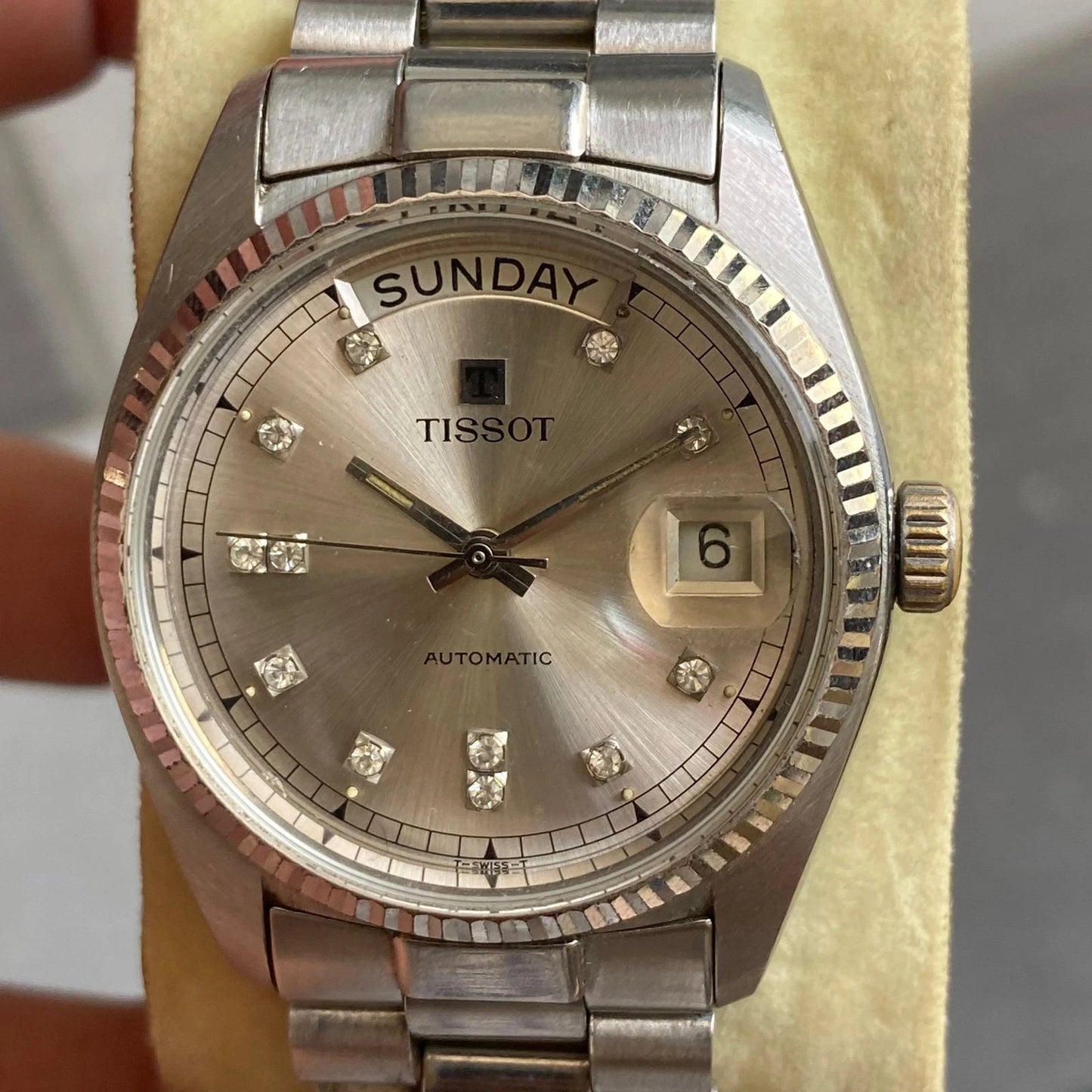Rare Tissot President Automatic DIamond Index Silver Dial Watch Swiss Vintage