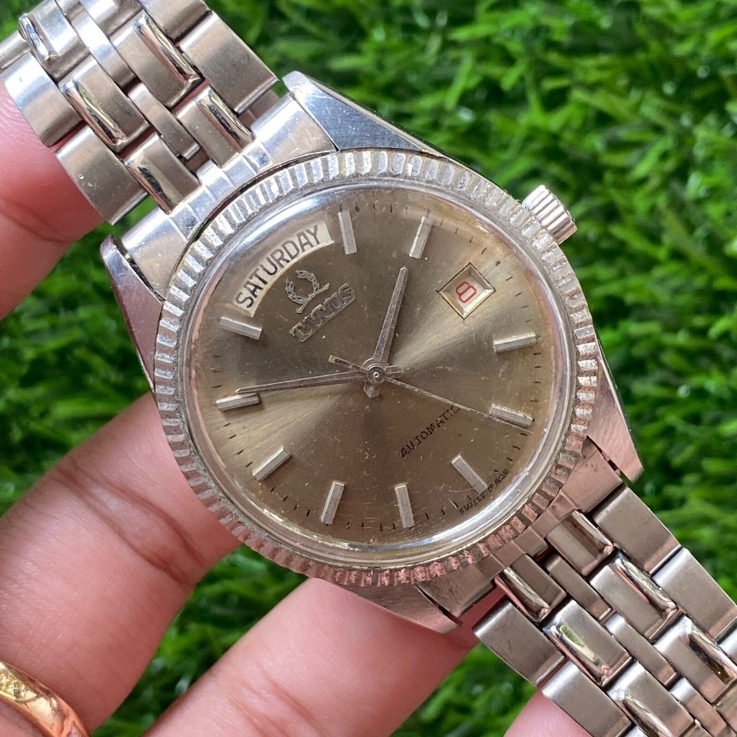 Rare Titus President Automatic Day Date Gray Dial Swiss Watch Vintage Men JR