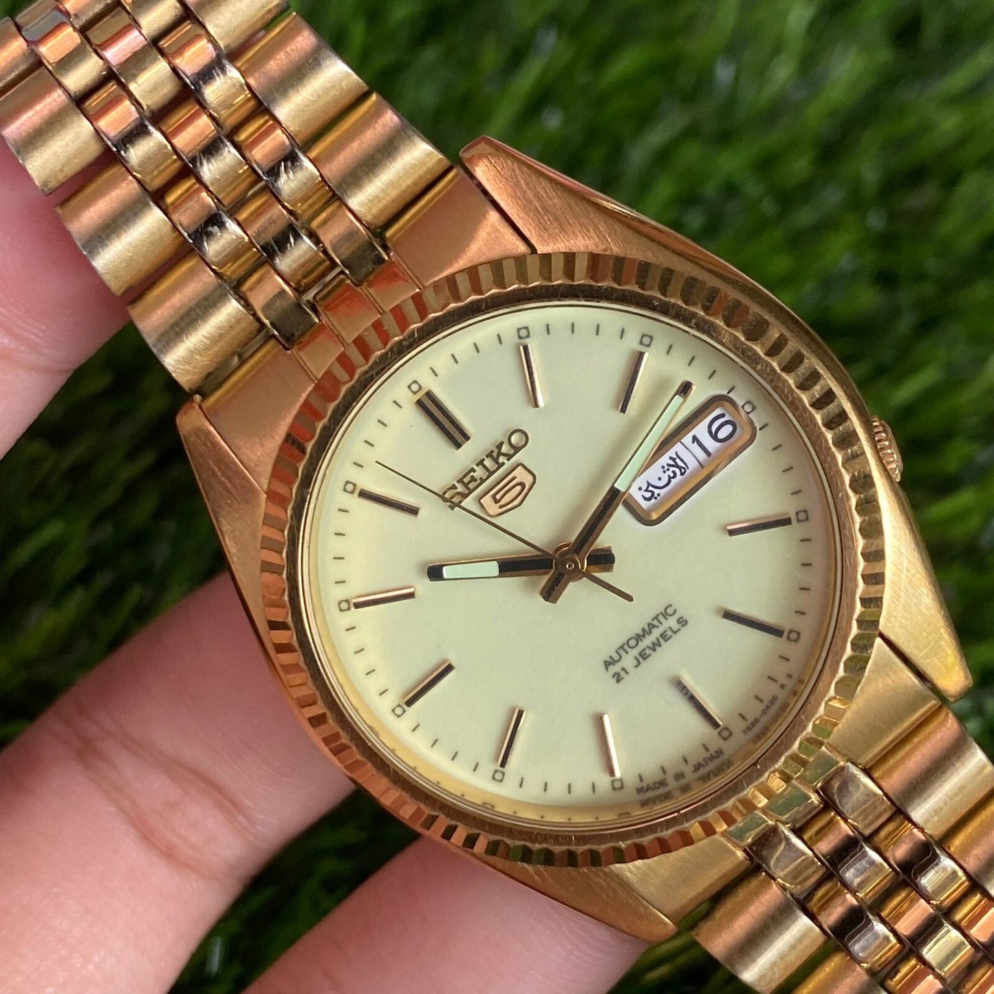 Rare Seiko 5 President Automatic 7S26-0530 Luminous Dial Gold Vintage Watch Men