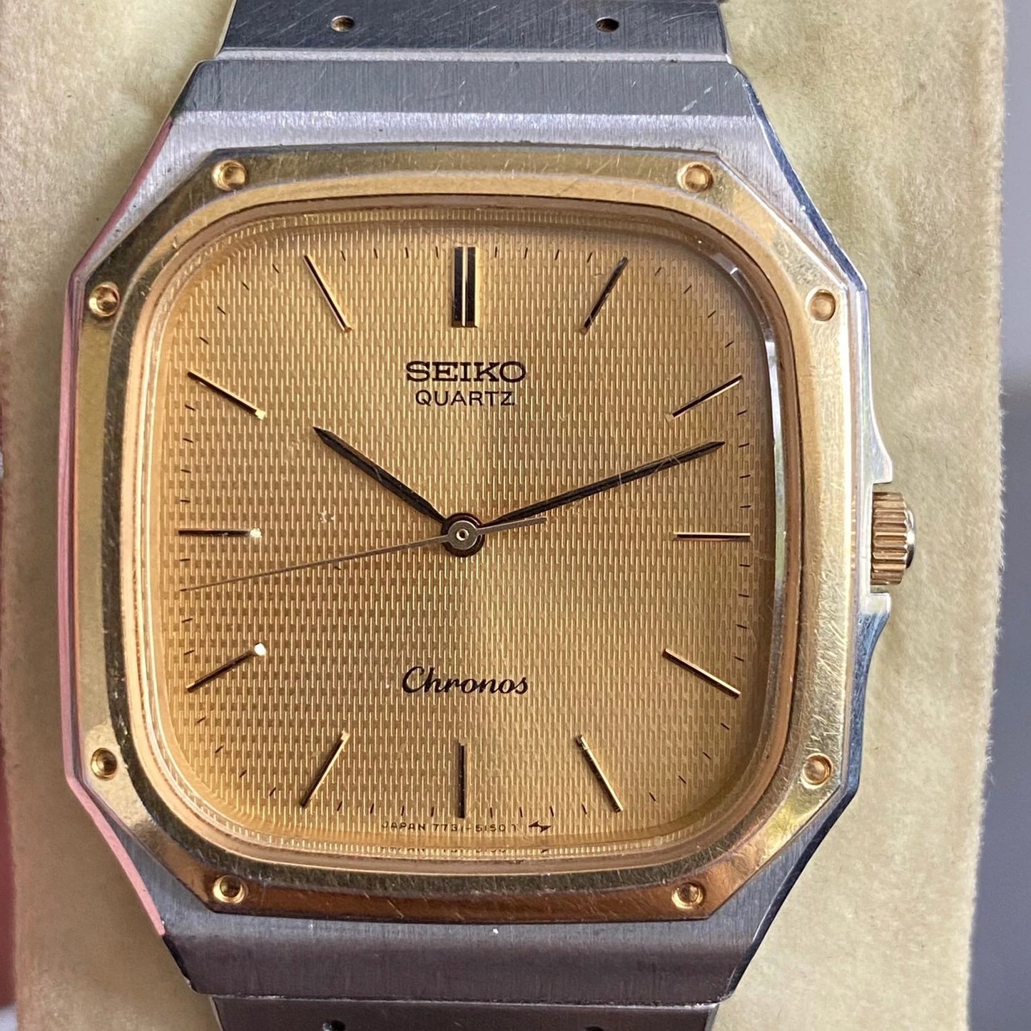 Rare Seiko Chronos Quartz 7731-5130 Square Gold Oak Style Vintage Watch Men | eBay