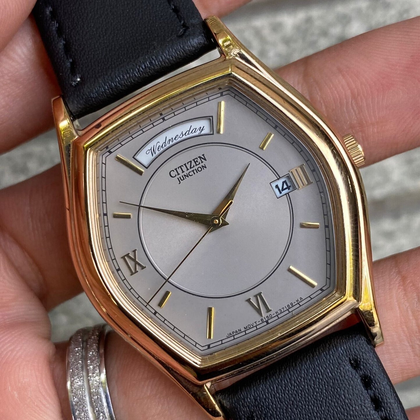 RARE Citizen Juncton President Day Date Quartz Tonneau Case Grey Vintage Watch