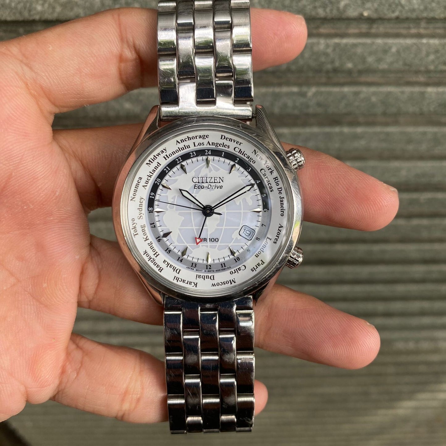 RARE Citizen GMT Eco Drive BJ9121-57A White Hawk World Time Solar Vintage Watch