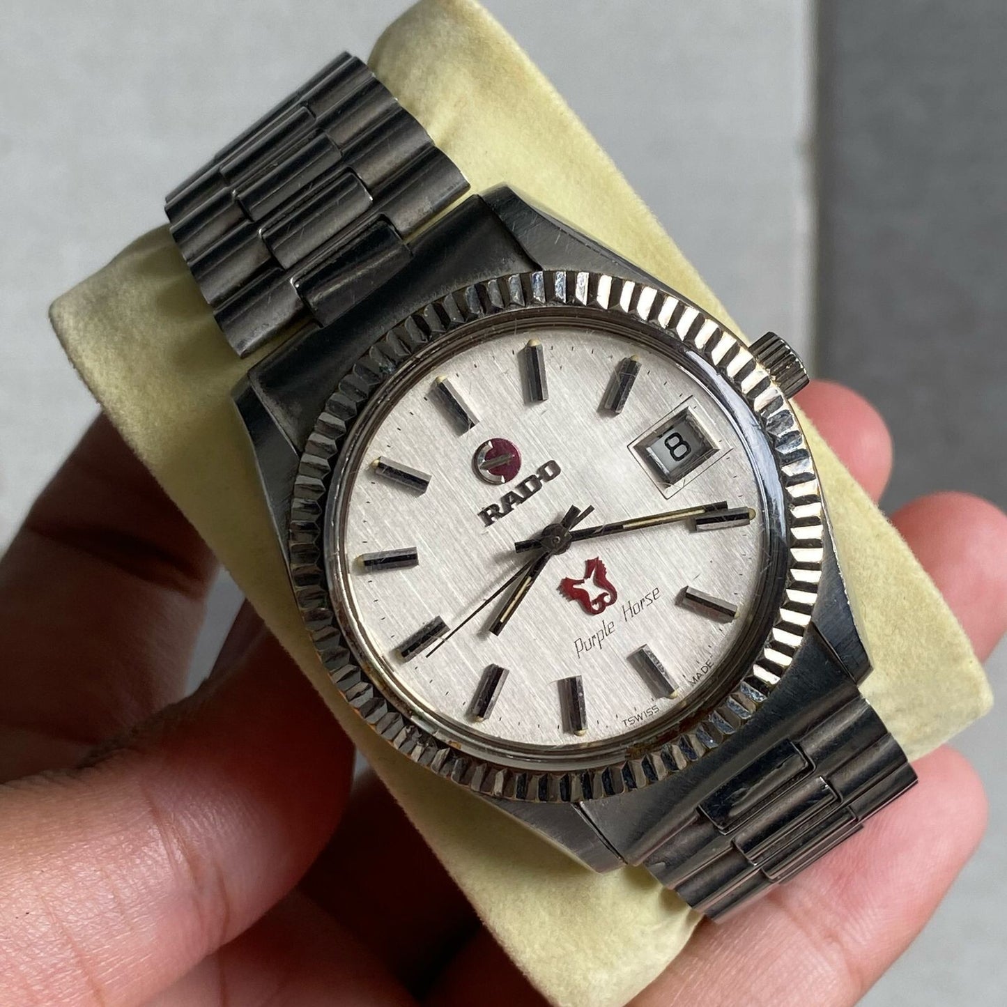 RARE Rado Purple Horse Silver Dial Fluted Bezel Automatic ETA Swiss Watch Men