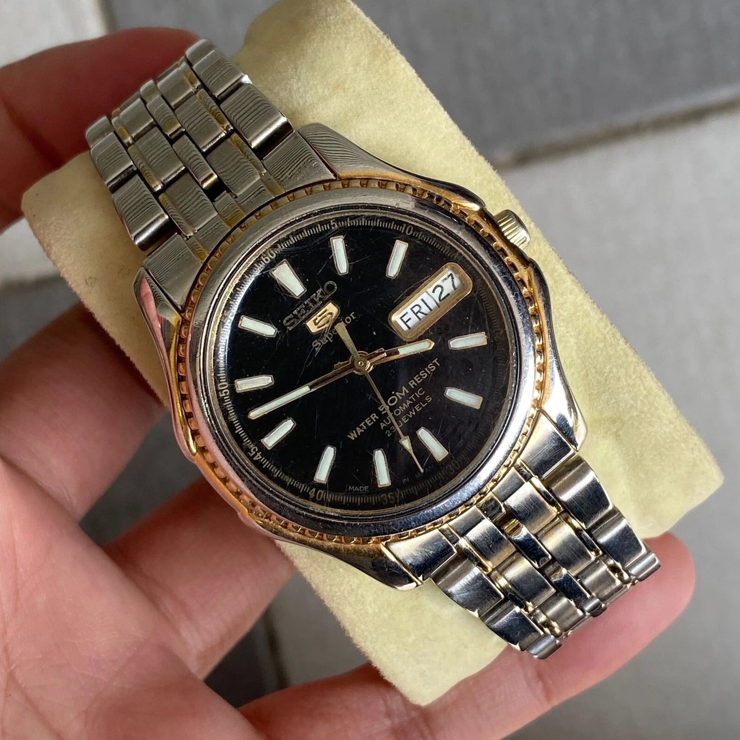 Rare Seiko 5 Superior SKZ052 Automatic Black Dial Day Date Vintage Watch Men