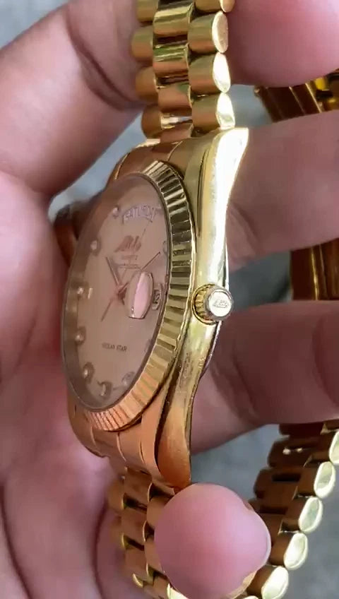 Rare Mido President Datoday Quartz Ocean Star DayDate Gold Diamond Vintage Watch