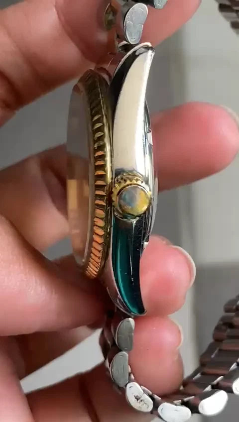 Rare Orient President Automatic Roman Index Gold Dial Two Tone Vintage Watch Men
