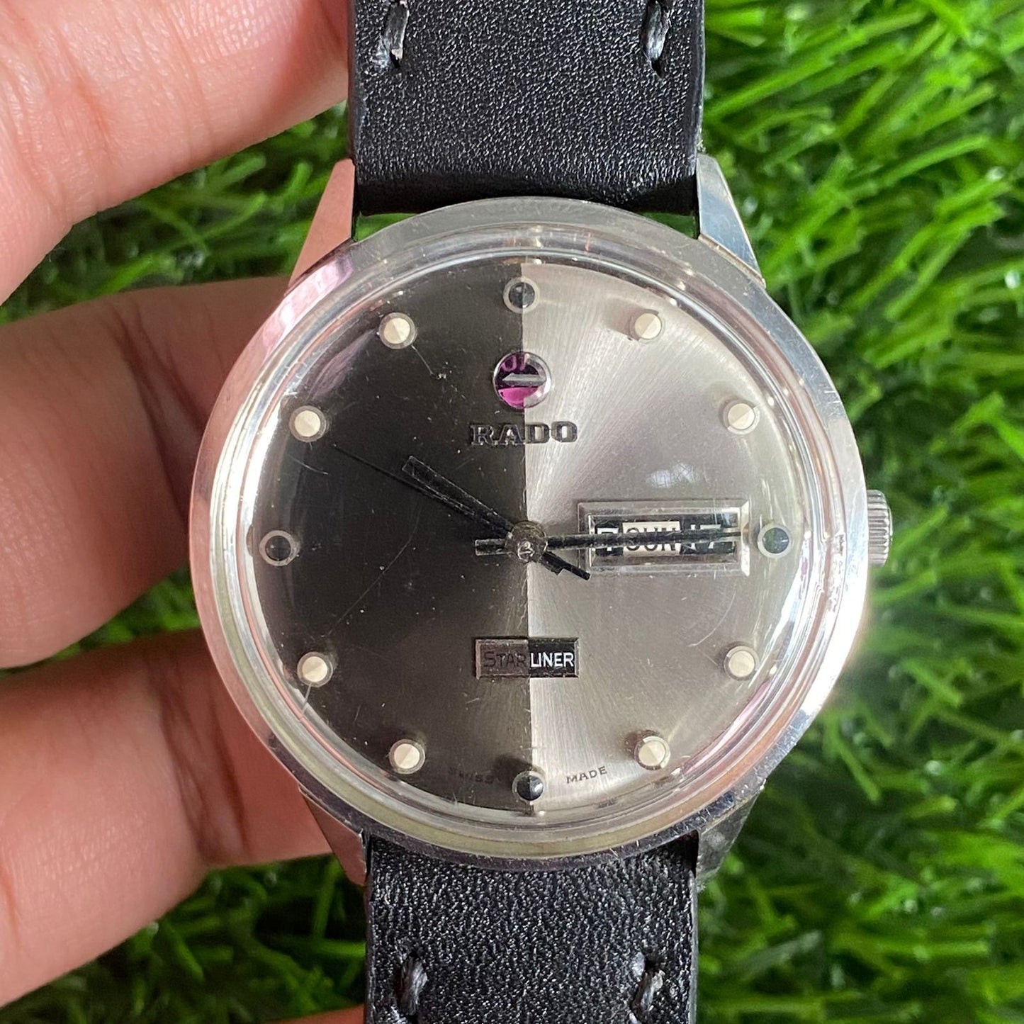 Rare Rado Starliner Yin Yang Dial Black Silver Automatic DayDate Swiss Watch Men