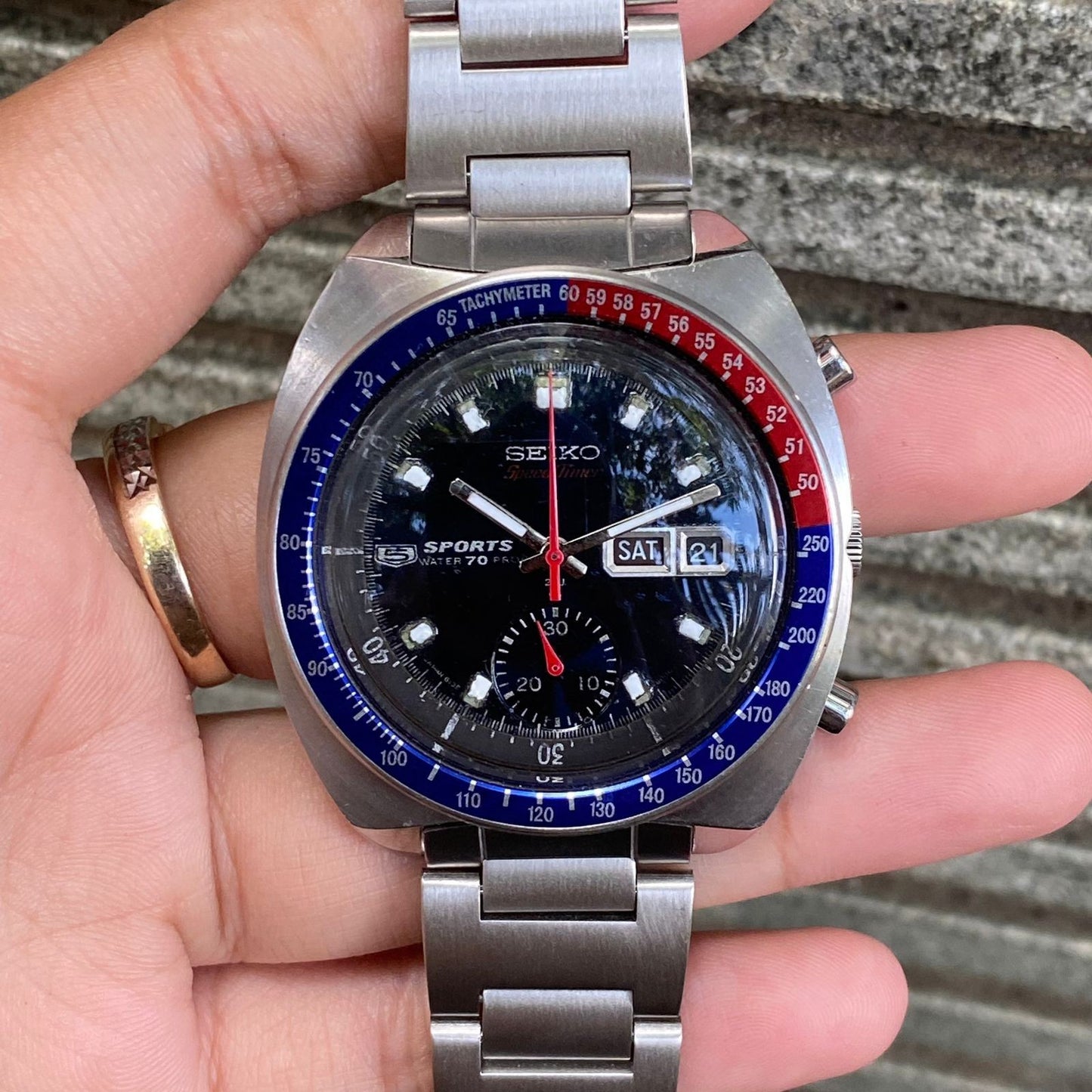 RARE Seiko Pogue 6139-6000 Automatic Black Dial Pepsi Bezel Watch Vintage Men