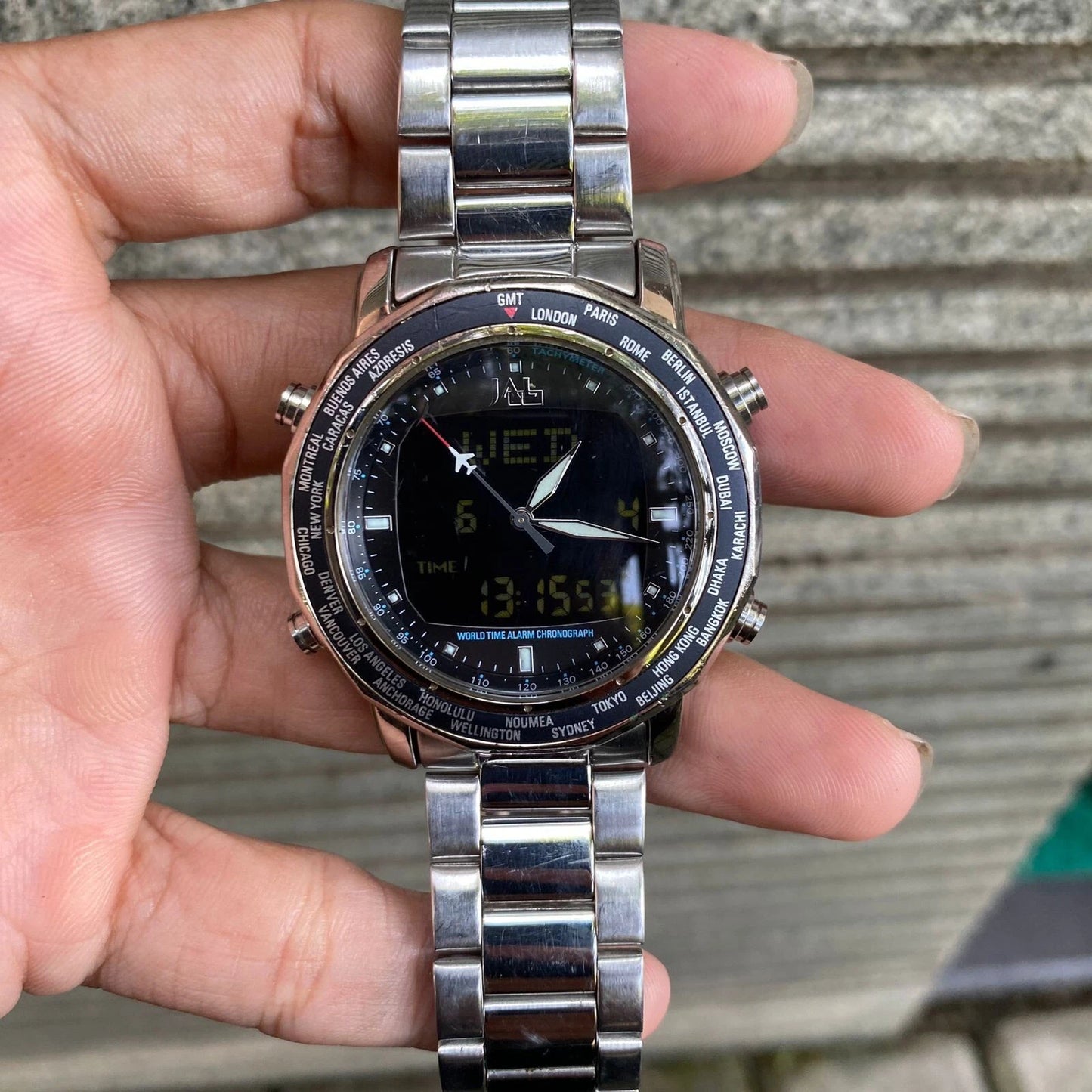 RARE Seiko JAL Worldtime Alarm Chronograph Anadigi Men Watch Pilot Flightmaster
