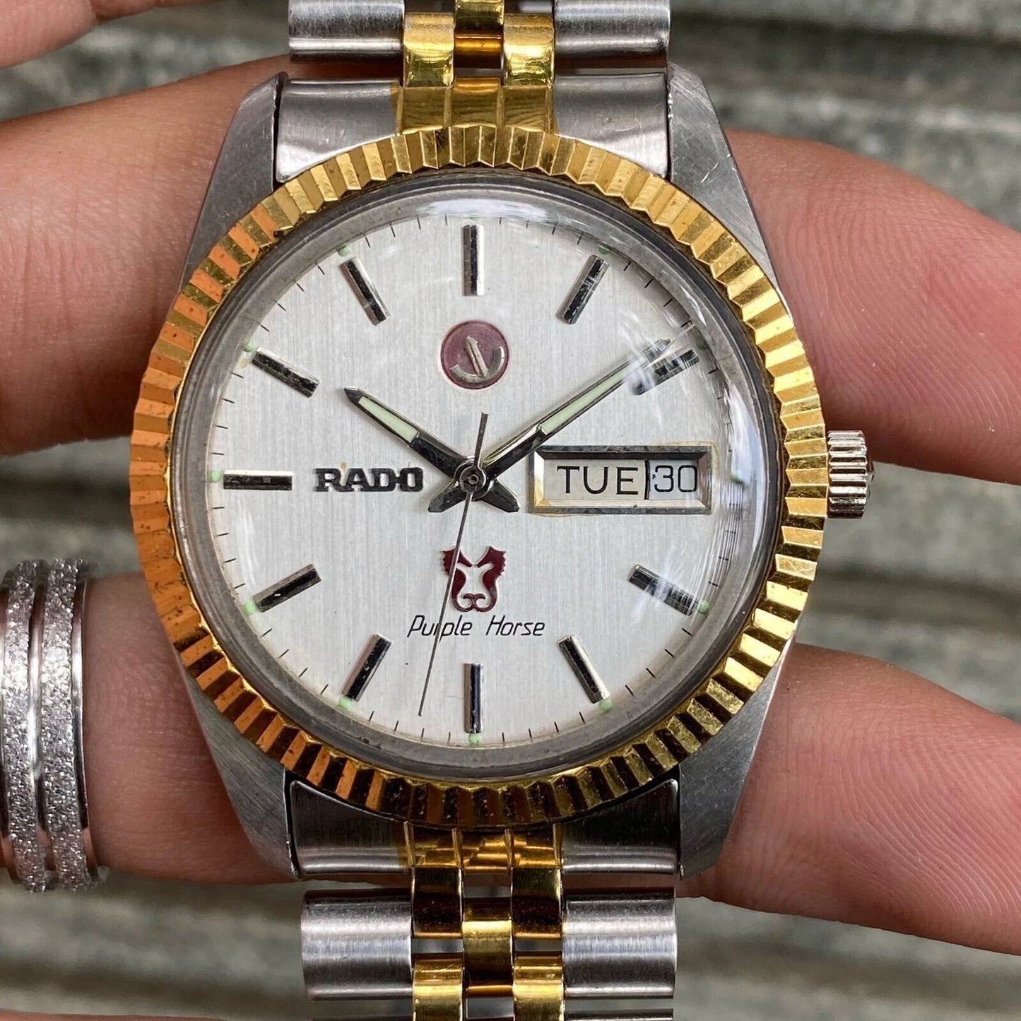 RARE Rado Purple Horse Day Date Two Tone Automatic ETA Swiss Men Watch Vintage