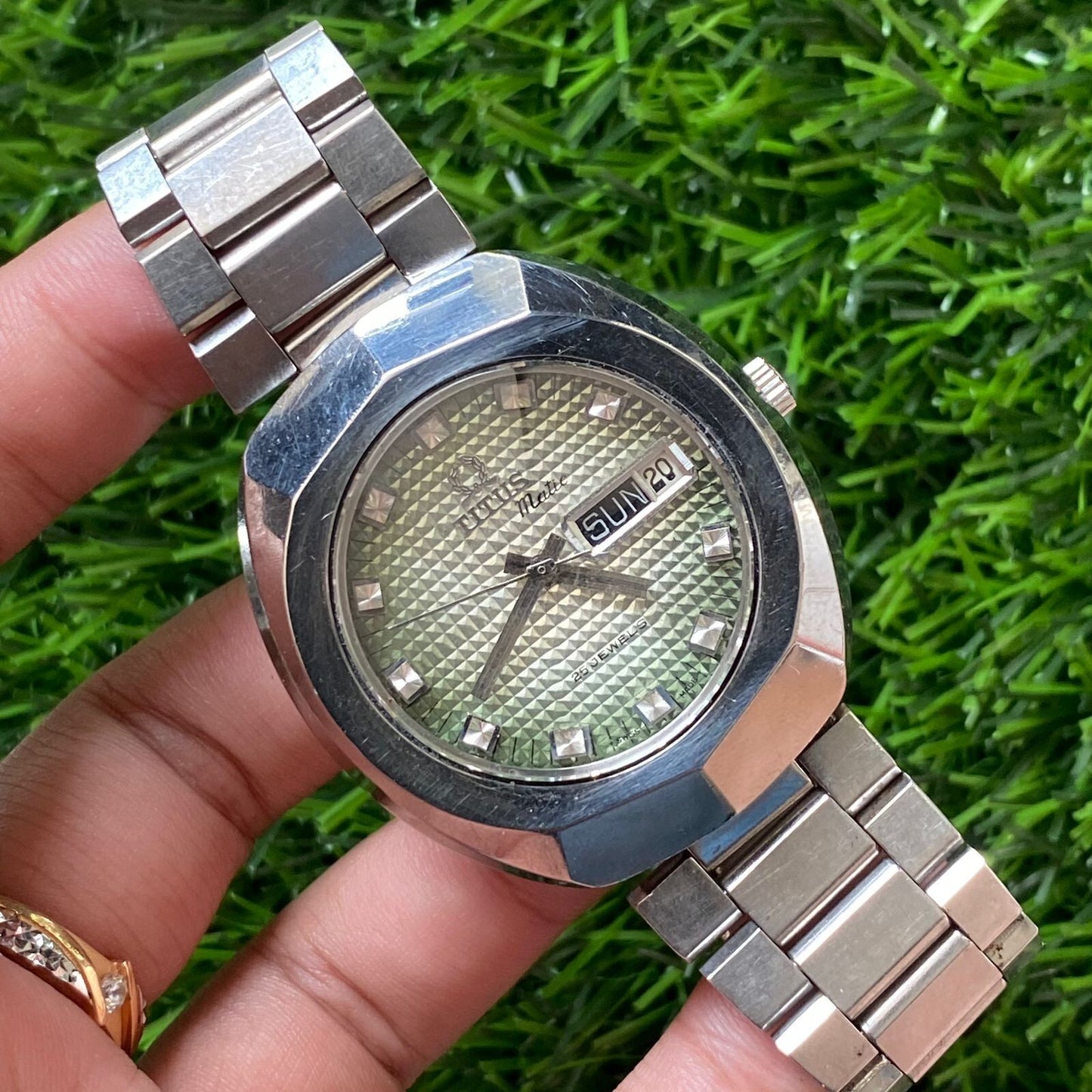 Rare Solvil et Titus Matic Green Dial Pattern Automatic Vintage Watch Men