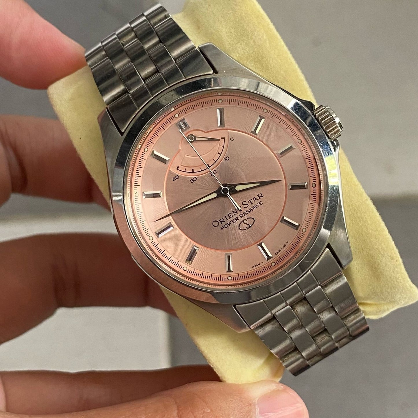 Rare Orient Star Power Reserve Salmon Dial Automatic EW01-00 Vintage Watch Men