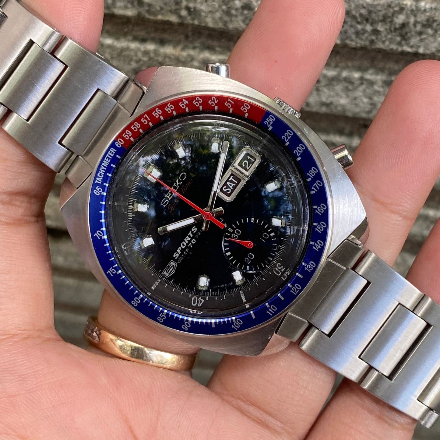 RARE Seiko Pogue 6139-6000 Automatic Black Dial Pepsi Bezel Watch Vintage Men