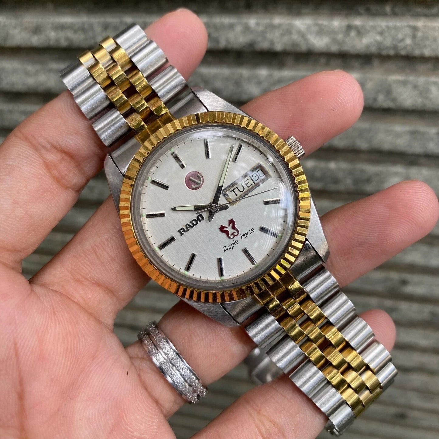 RARE Rado Purple Horse Day Date Two Tone Automatic ETA Swiss Men Watch Vintage