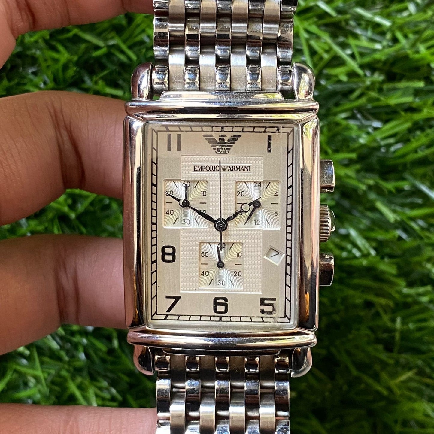 Rare Emporio Armani Chronograph AR0294 Quartz Tank Stainless Vintage Watch Men