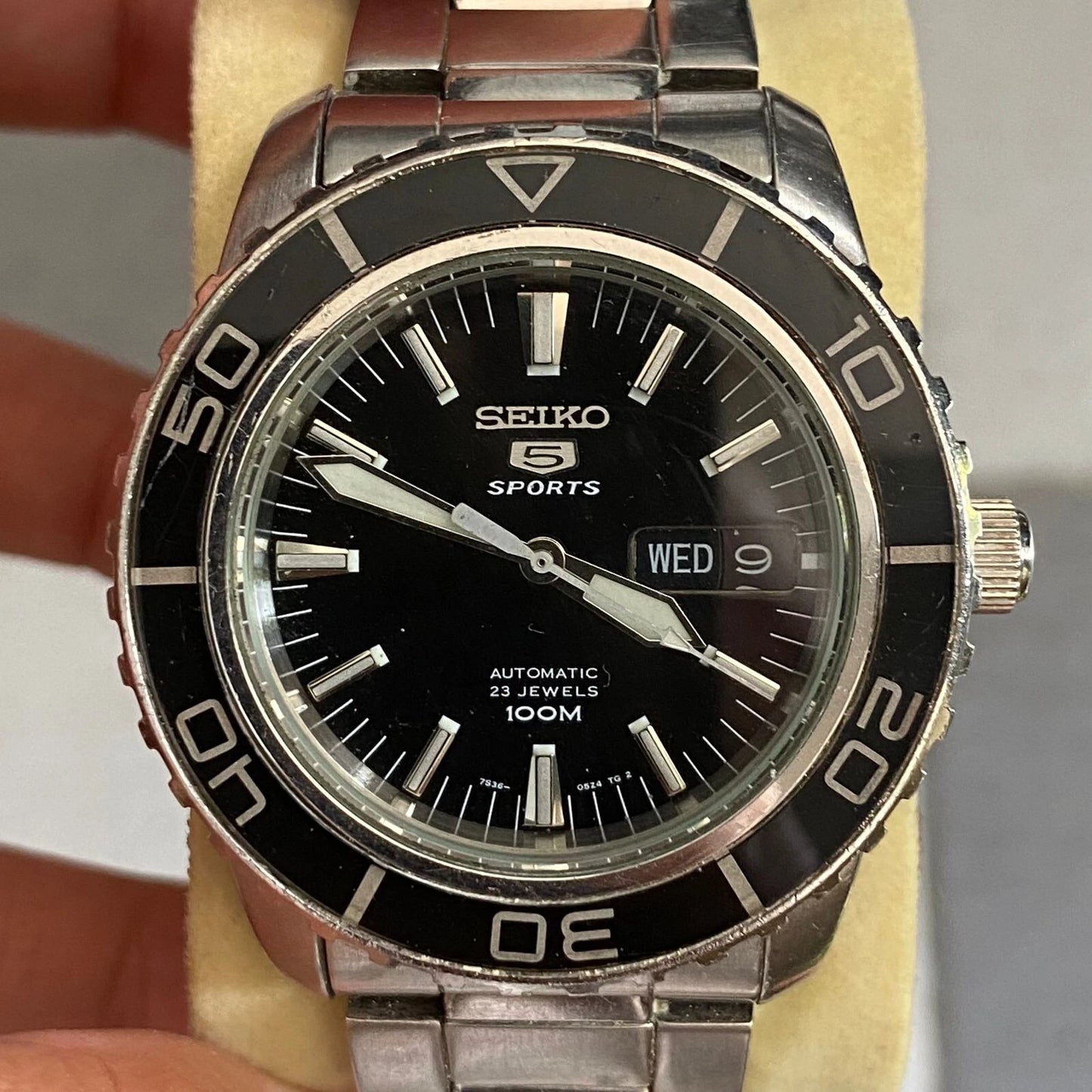 RARE Seiko 5 Sports SNZH55K1 Automatic Fifty Fanthoms Black Dial Bezel Watch