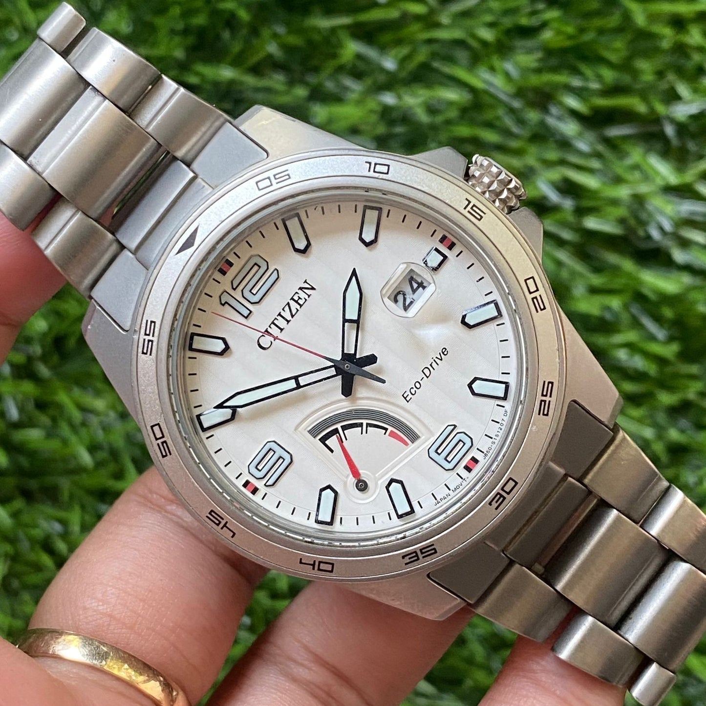 Rare Citizen Eco Drive AW7031-54A Date White Dial Power Reserve Solar Watch Men