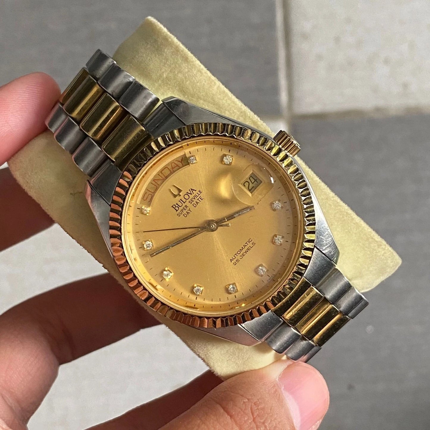 RARE Bulova President Super Seville Day Date Automatic Diamond Two Tone Watch | eBay