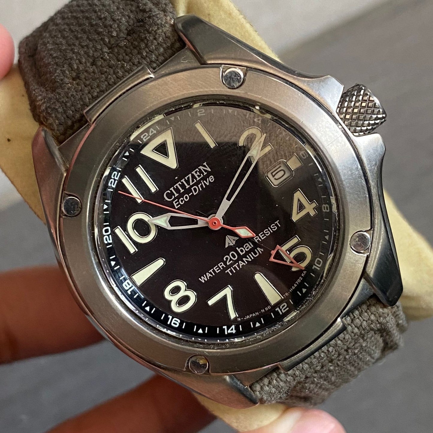 Rare Citizen Eco Drive Promaster Black Dial Solar Date Nylon Watch Vintage Men